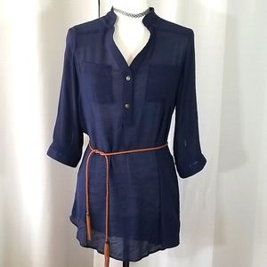 Iz Byer Navy Blue tunic Top. Size M